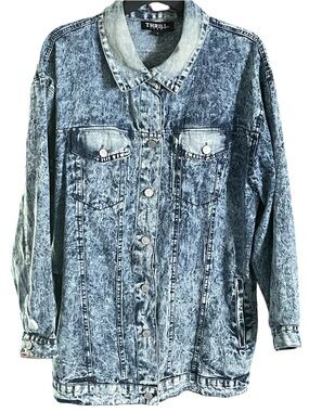 Thrill Jeans Denim Jacket Acid Wash Pockets Art Women’s Large